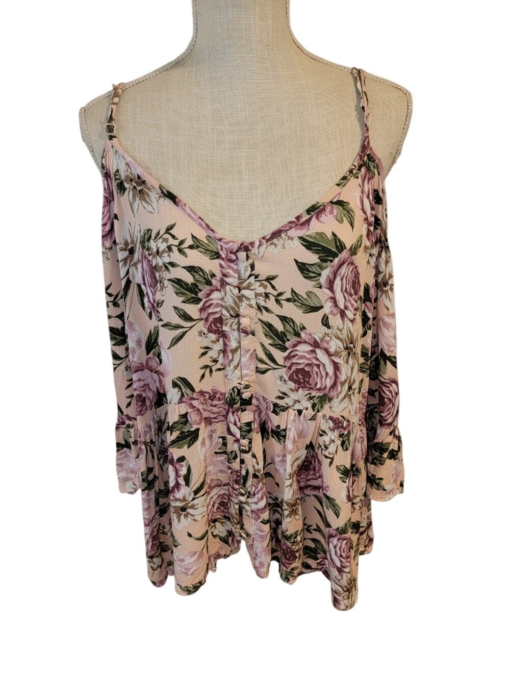 Torrid Pink Floral Babydoll Textured Rayon Cold Shoulder Top/Blouse Size 4/4x